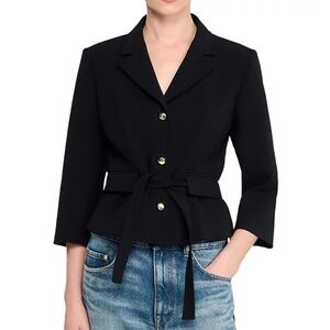 Amor Cropped Tailored Belted Waist Jacket